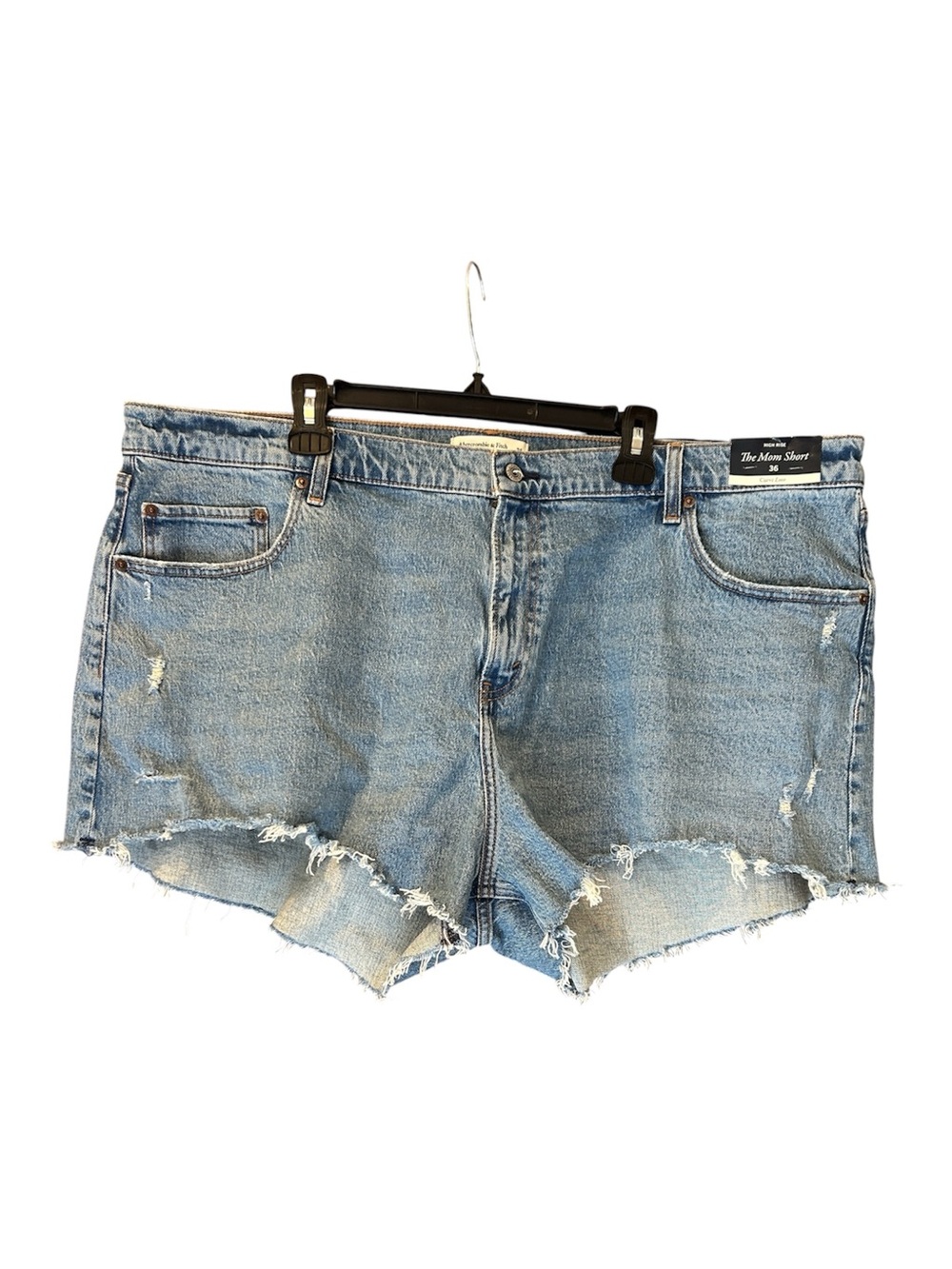 NWT Abercrombie High Rise The Mom Short Curve Love Denim Cutoff Shorts Size 36